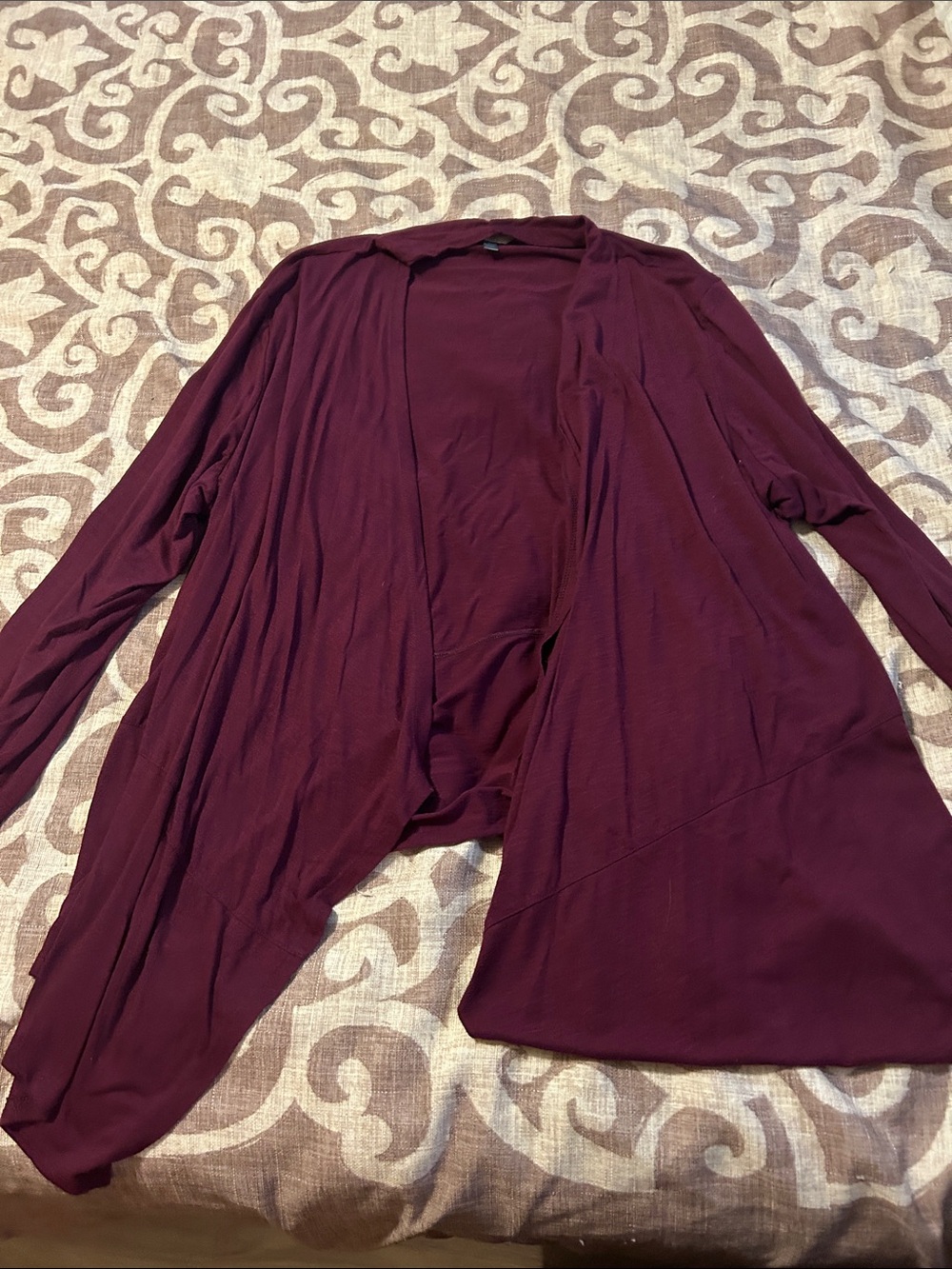 Terra & Sky Burgundy Open Front Lightweight Cardigan